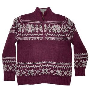 ST JOHNS BAY *NEW* Red Fair Isle Wool Cardigan Sweater Medium Men Grandpa Wash